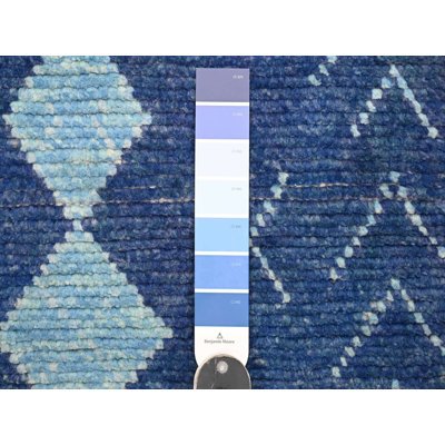 2'9" x 10'7" New Hand Knotted Blue Wool Runner Oriental Rug - MOA10220749