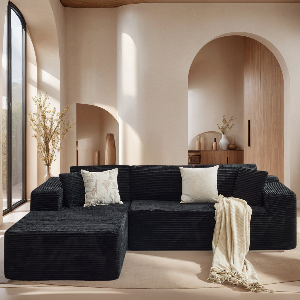 104 ' Cloud Sectional Couch with with L-Shape Chaise 2 Piece, Upholstery Corduroy Modular Cloud Sofa with 5 Pillow, Free Combination , Deep Seat Modular Sofa, No Assembly Required