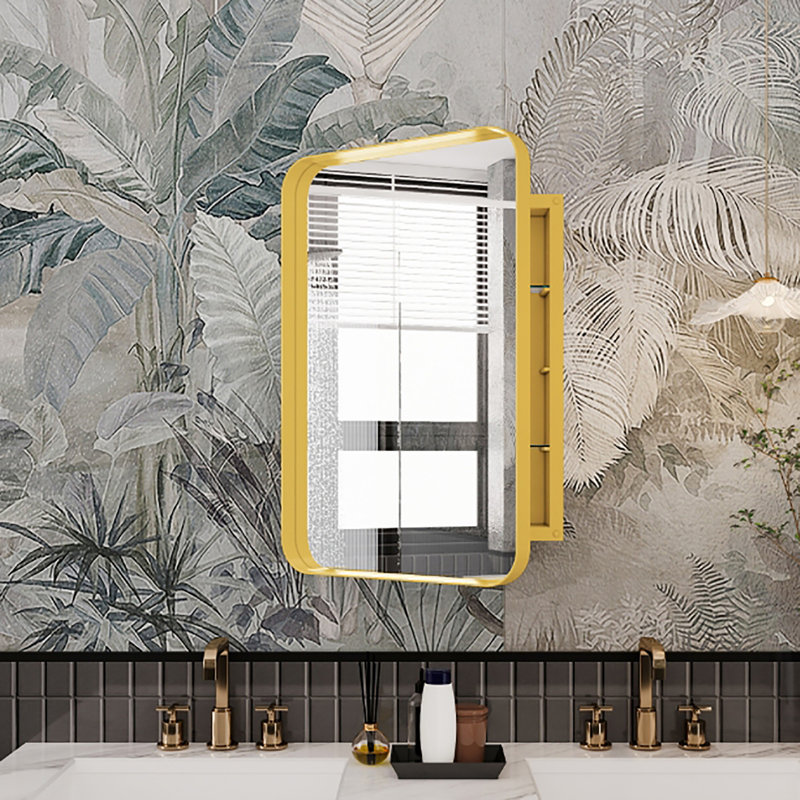 16X24 Inch Recessed Metal Framed Medicine Cabinet With Mirror And Adjustable Shelves Wall Mirror With Storage For Bathroom