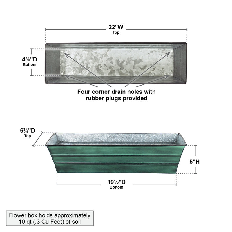 Cohen Metal Window Box Planter, Small, Green