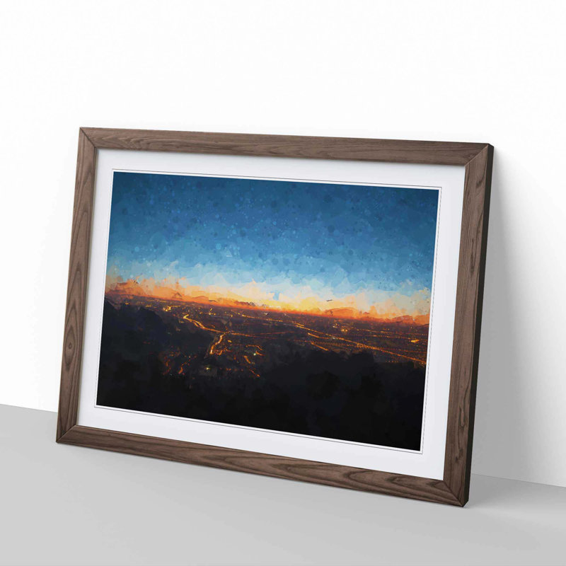 Beijing Skyline in China in Abstract - Picture Frame Graphic Art Print, 36cm H x 48cm W x 2cm D, Walnut Framed