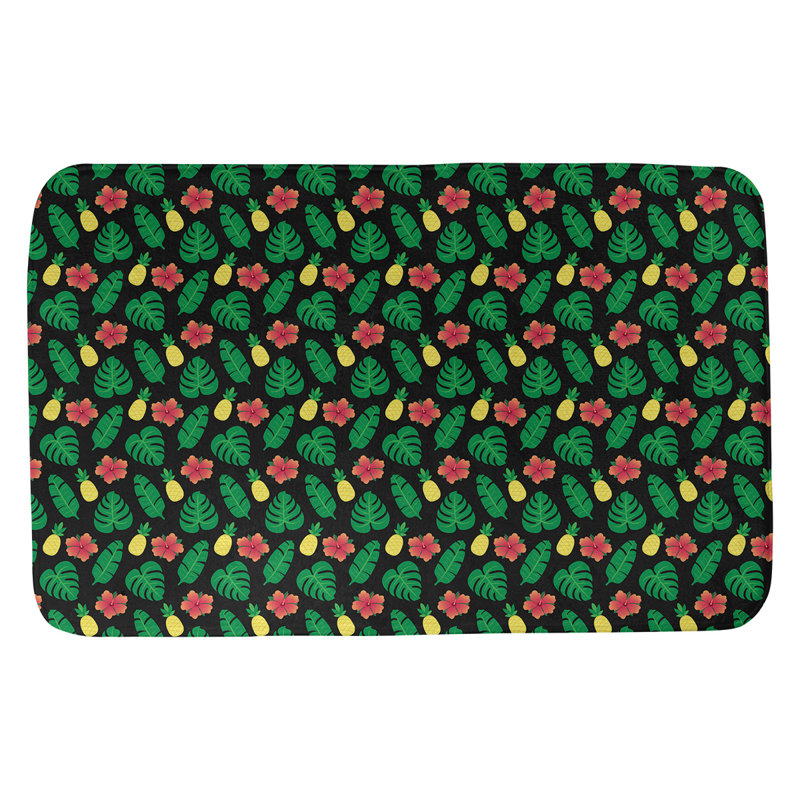 Tapis de salle de bain tropical Avicia, l 17 po x L 24 po, Vert / Rouge / Noir