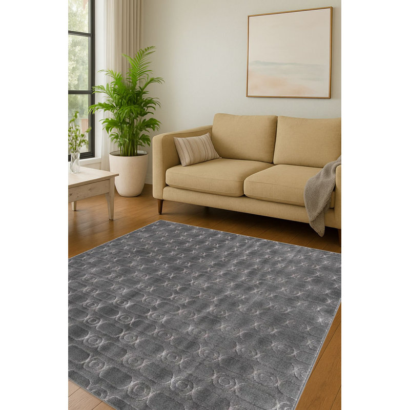 Tapis contemporain gris et argenté Vincente, Carré 7 pi 10 po