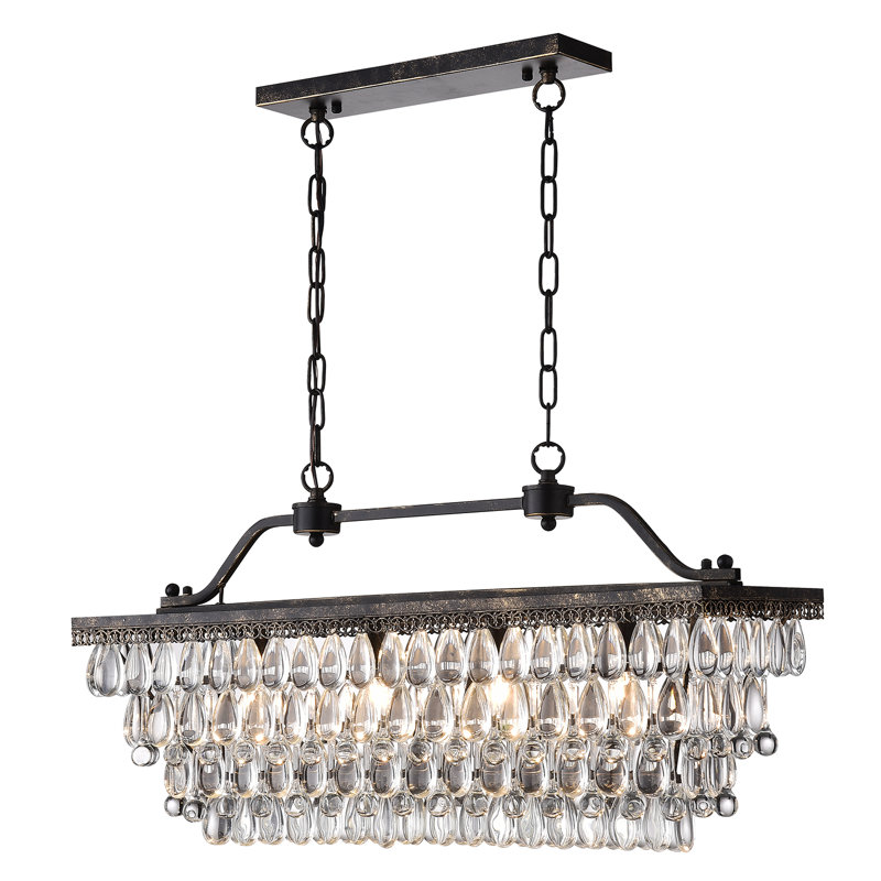 Avaleah 4 - Light Kitchen Island Tiered Pendant with Crystal Accents, Antique Bronze