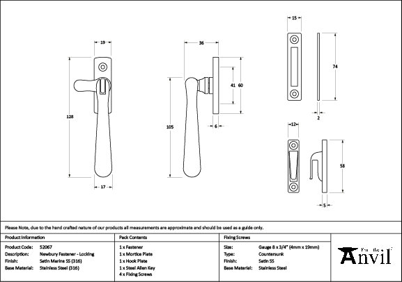 Newbury SS (316) Locking Fastener, Satin Marine SS (316)