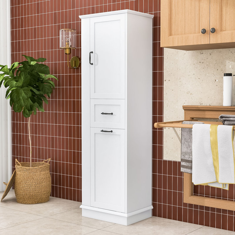 Bathroom Organizer Cabinet Aluminum Alloy Handles & Multi-Functional Storage, White