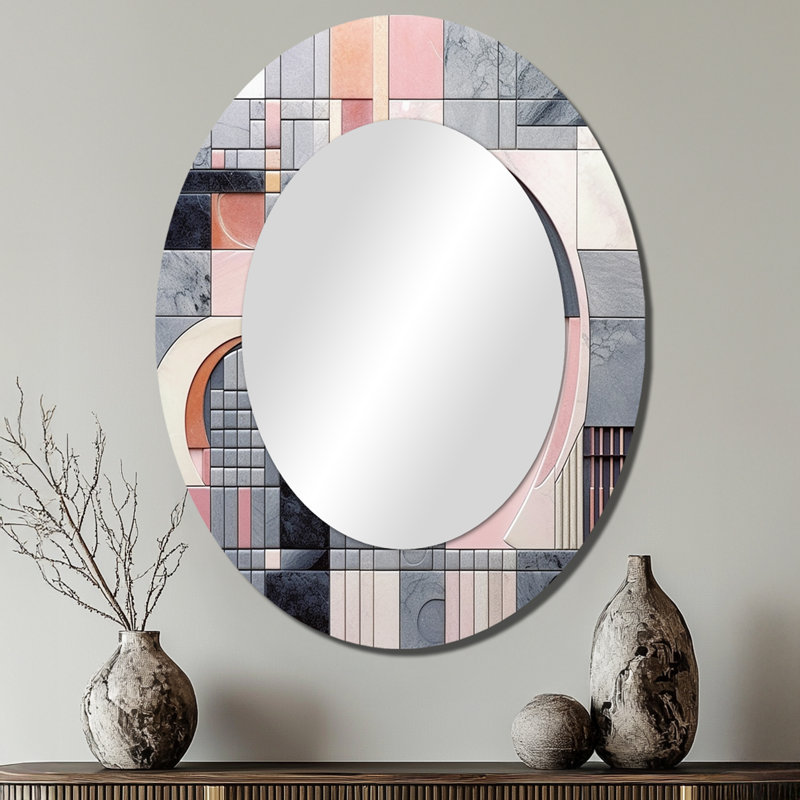 Pink Transcendent Angles III - Miroir mural ovale moderne, 40 po x 30 po