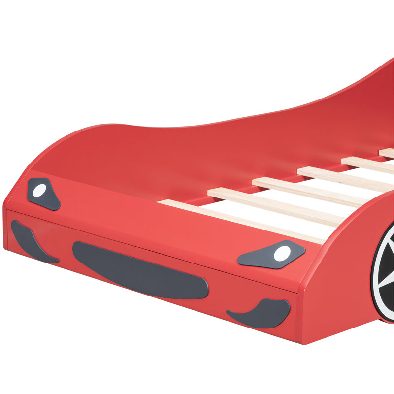 Twin Race Car-Shaped Platform Bed With Led Night And Cushioned , Red Size Car Lighting Padded Comfortable,
