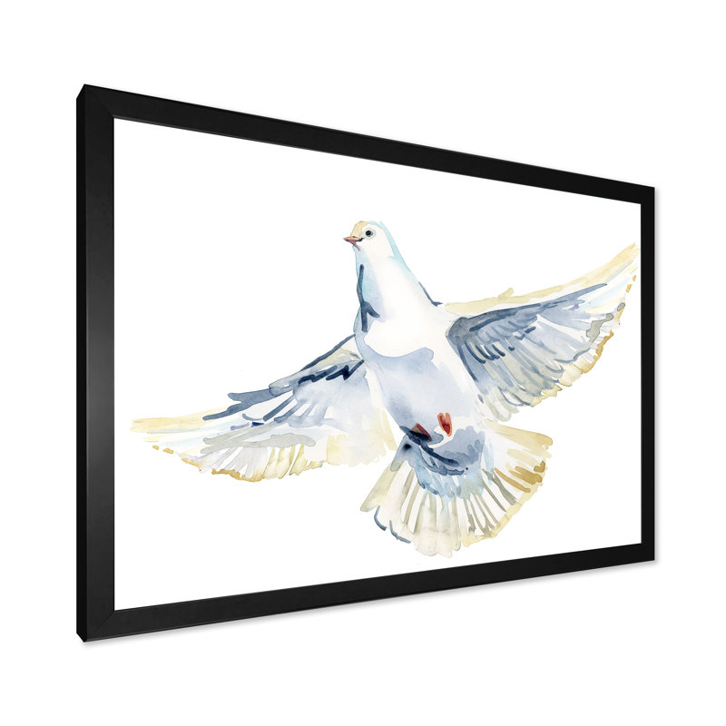 " Flying White Dove Bird II ", Black Picture Framed, 8" H x 12" W x 1" D
