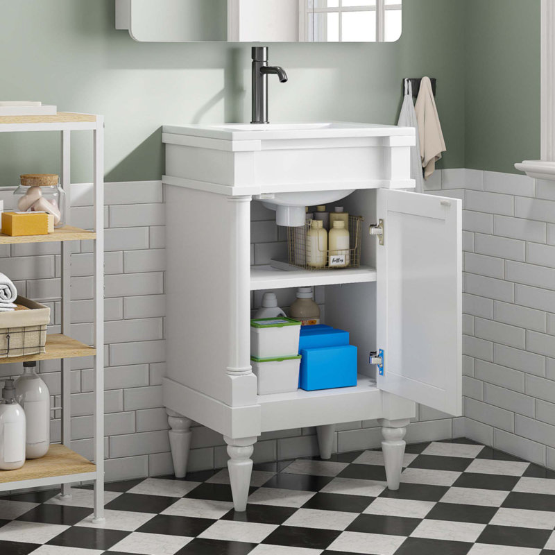 18-Inch Modern Bathroom Vanity with Sink, Modern Bathroom Storage Cabinet with Door, Freestanding Small Space Bathroom Cabinet, Single Sink Cabinet with Adjustable Shelf