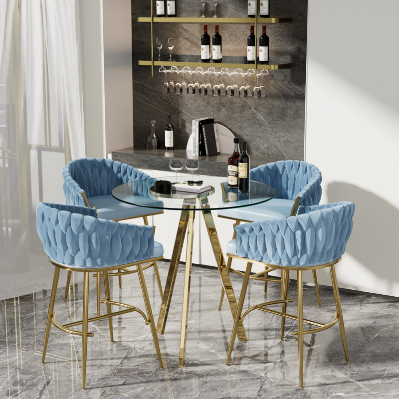 Table ronde et tabourets de bar pour 2 à 4 personnes, Bleu, 5