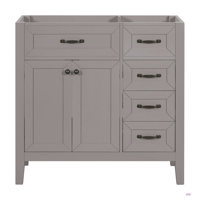 Meuble-lavabo 36 po sans lavabo, base d'armoire seulement, armoire de salle de bain avec tiroirs, structure solide et panneau de fibres à densité moyenne