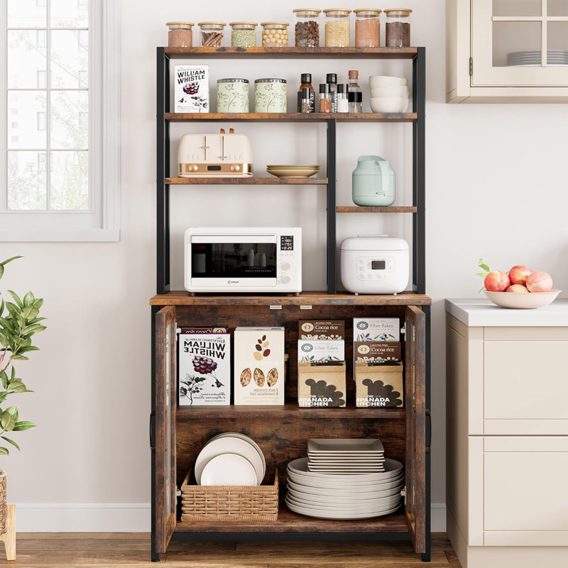 Bakers Rack With Cabinet 5 Tier Microwave Stand