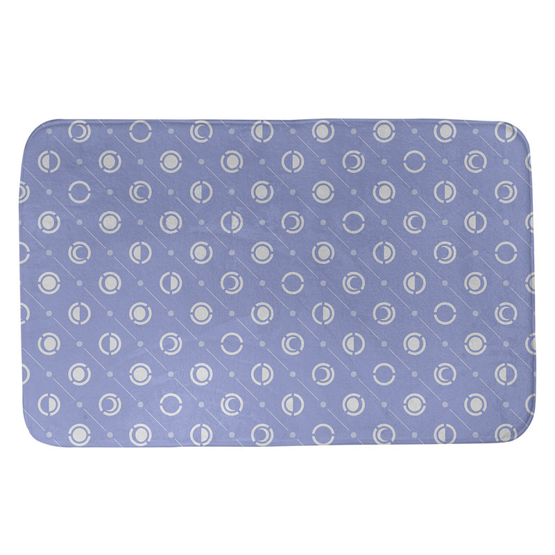 Tapis de bain géométrique antidérapant en microfibre Moon phases, l 21 po x L 34 po, Bleu/Ivoire