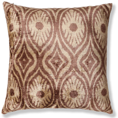Coussin en velours de soie rose terre cuite noué à la main - 20 x 20 ikat Ogee