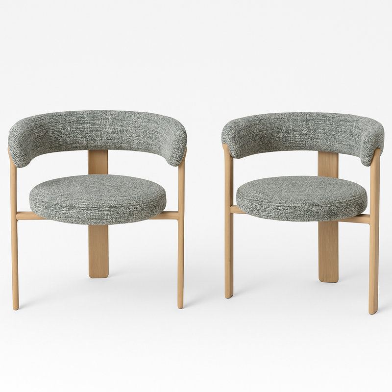 Chaises de salle à manger rembourrées à 3 pieds et structure en métal aspect bois 2 pièces, Bois naturel, Vert