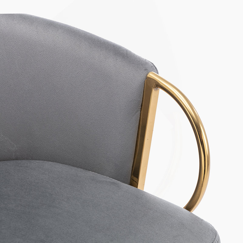 Ensemble de 2 tabourets de bar en velours de 30 pouces avec repose-pieds chromé et pieds dorés, Gris