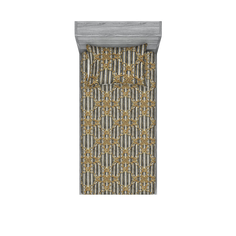 Drap-housse et taies décoratives 3 pièces Ambesonne, Ensemble de draps pour lit simple avec 1 taie d'or