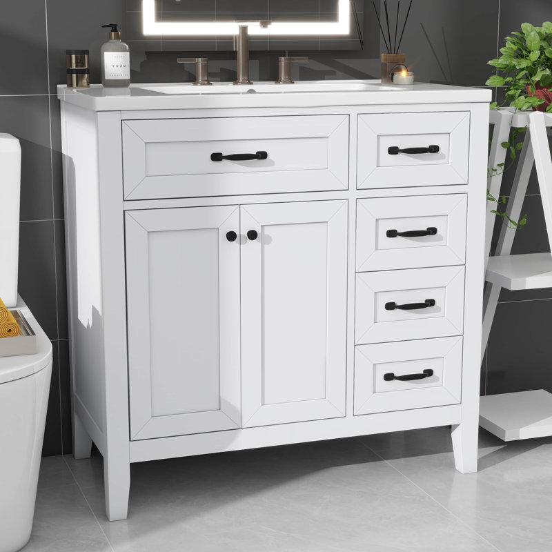 Meuble-lavabo simple 36 po avec tiroirs pratiques, Blanc