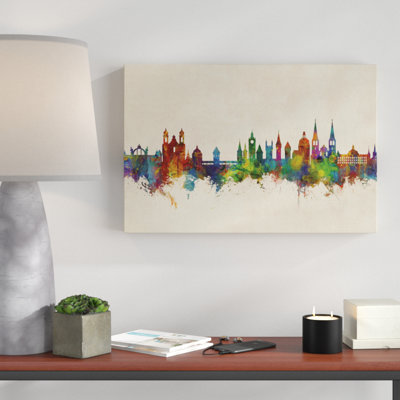 Lucerne Switzerland Luzern Skyline Graphic Art on Wrapped Canvas in Beige