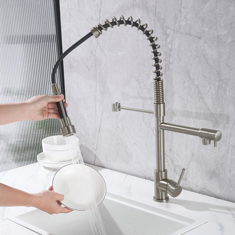 24.8" Modern 2-Function Single Handle Pull Down Kitchen Faucet With Pot Filler, Brushed Nickel