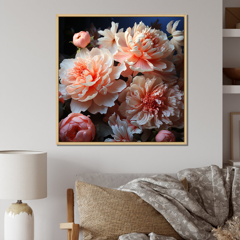 «Pink Elegant Peony Dreamscape II», reproduction d'art sur toile, Cadre naturel flottant, H 16 po x l 16 po
