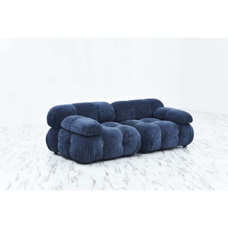 Leeven Upholstered 76'' Loveseat, Blue Chenille, 26.7" H x 76" W x 38" D