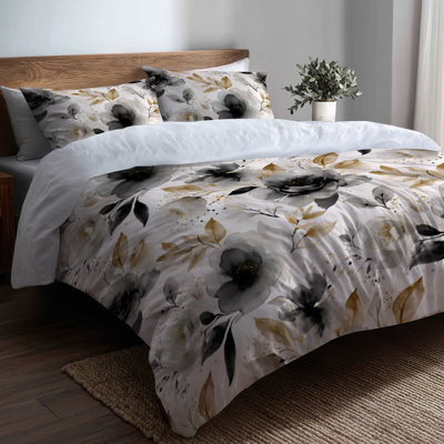 Ensemble de literie Country Farmhouse 4 pièces - ensemble d'édredon à motif floral noir Whisper