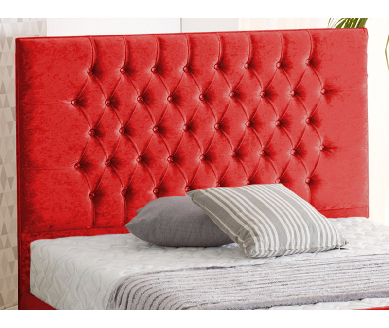 Lula Upholstered Bed, Single (3'), Red Crush Velvet