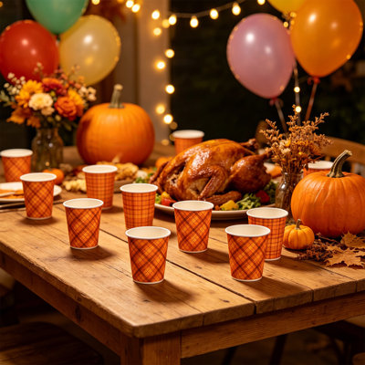 Thanksgiving Paper Plates Festive Fall Pumpkin And Maple Leaves Patterns Disposable Tableware For Fall Harvests Party