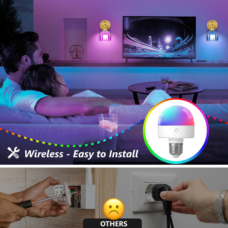 Battery Operated Wall Sconces With Remote, Rechargeable Wireless Wall Sconce With Tulip Glass Shade, RGB Dimmable Light (Set Of 2)