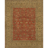 Angora Wool Oriental Area Rug in Red/Brown/Light Green