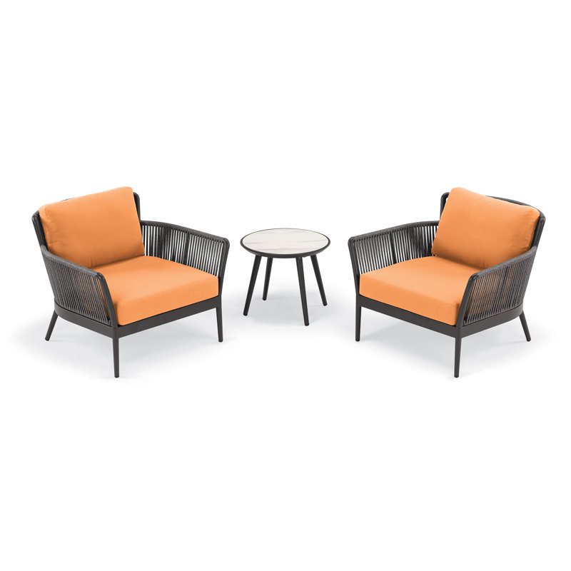 3 Piece Seating Group with Cushions, Tangerine, No