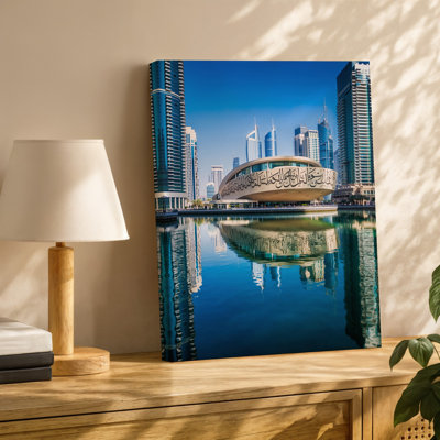 Canvas A Stunning View Of Dubai S Skyline Featuring The Iconic Wall Art Museum Of The Future An Oval Structure Adorned With Intricate Canvas Wall Art