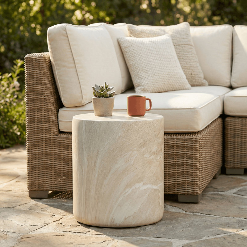 Vintara Modern Round Fiberstone Side Table With Brushed Finish – Indoor & Outdoor Accent Table With Smooth Edges, No Assembly For Living Room, Bedroom, Patio
