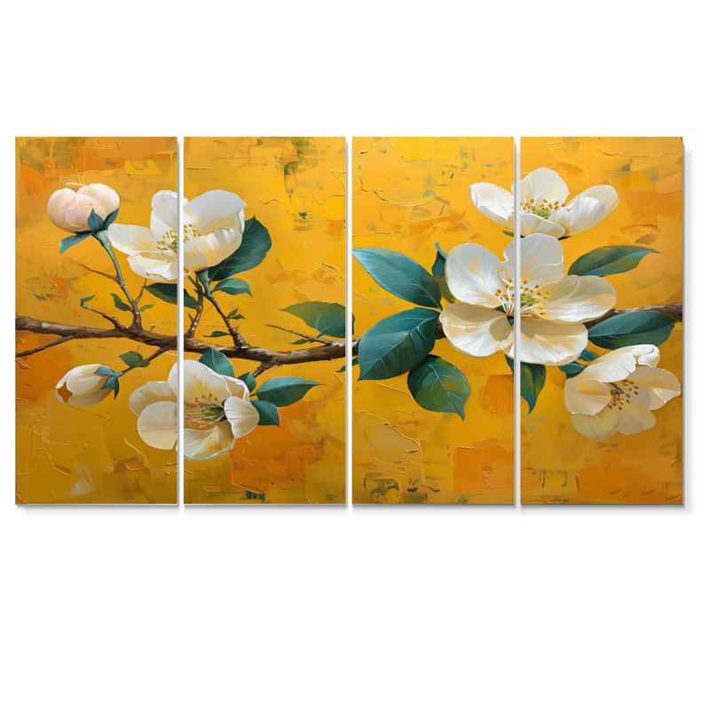 Ensemble de salon art floral jaune avec fleurs de pommier jaune I, H 28 po x l 48 po