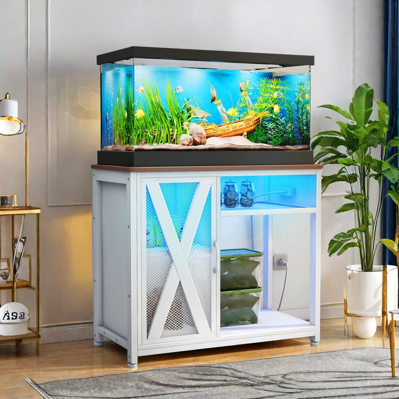 Support pour aquarium Tucker Murphy Pet ™ avec prises de courant et lumière DEL pour 40 à 50 gallons, Noir, noir, noir, noir