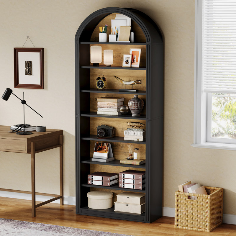 79.5" Tall Arched Bookshelf, Black