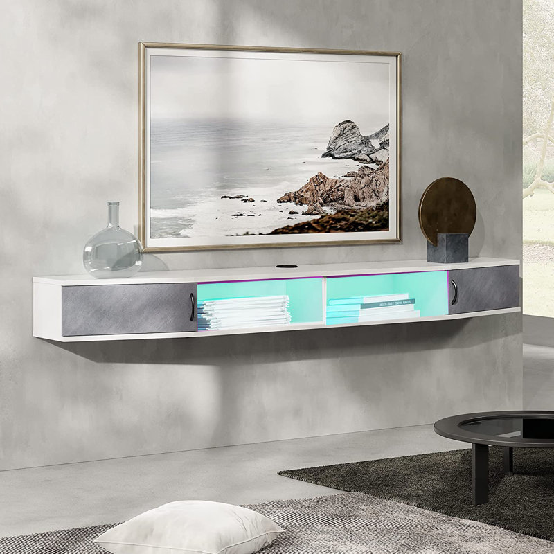 Unfinished Floating TV Stand, Gray/Sky Blue