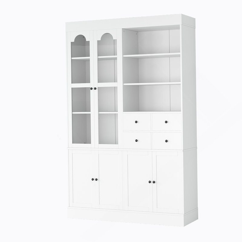 Armoire décorative, buffet autoportant, garde-manger avec tiroirs, tablettes et plateaux coulissants, Blanc