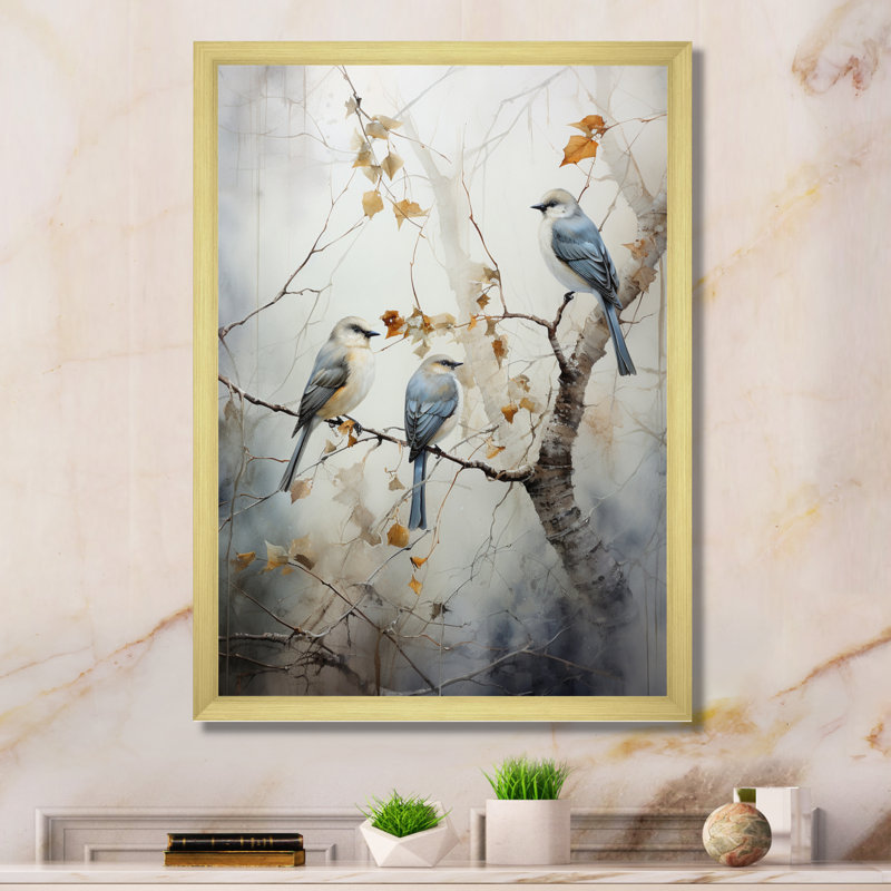 Bird Silent Watcher II - Art mural oiseau, Encadrement doré, H 32 po x l 24 po x P 1 po