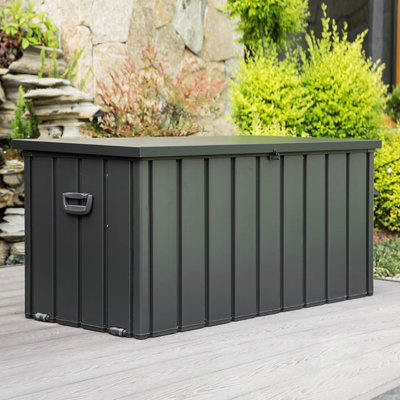 Grand bac de rangement pour patio - 100 gallons, imperméable, gris foncé pour coussins d'extérieur, coussins, outils de jardin, verrouillable avec coffre de construction solide