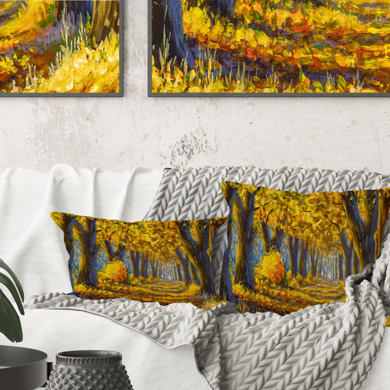 Arbre d'automne doré dans un paysage naturel Park Alley - Coussin décoratif imprimé traditionnel 1