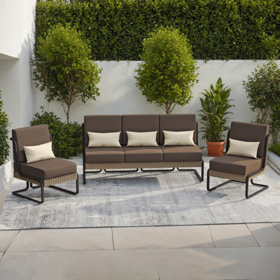 5 - Person Aluminum & Wicker Outdoor Sofa Seating Group With Cushions & Pillows