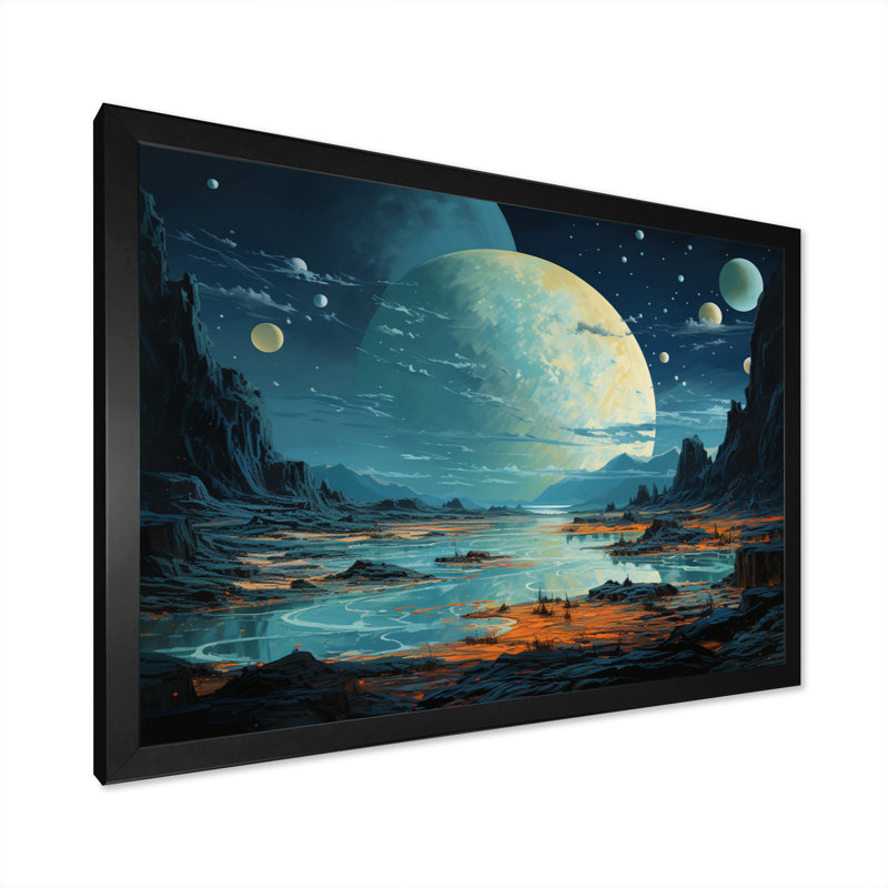 " Modern Pluto Planet Landscape ", Black Picture Framed, 30" H x 40" W x 1.5" D