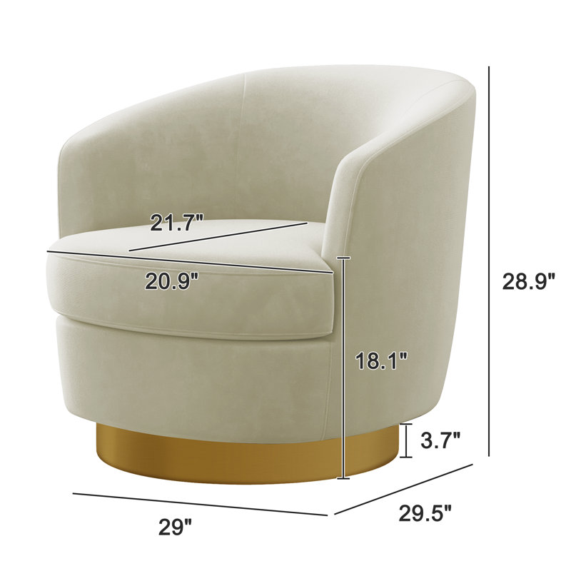 Jalivia 29'' W Velvet Upholstered Swivel Barrel Chair, Beige Velvet