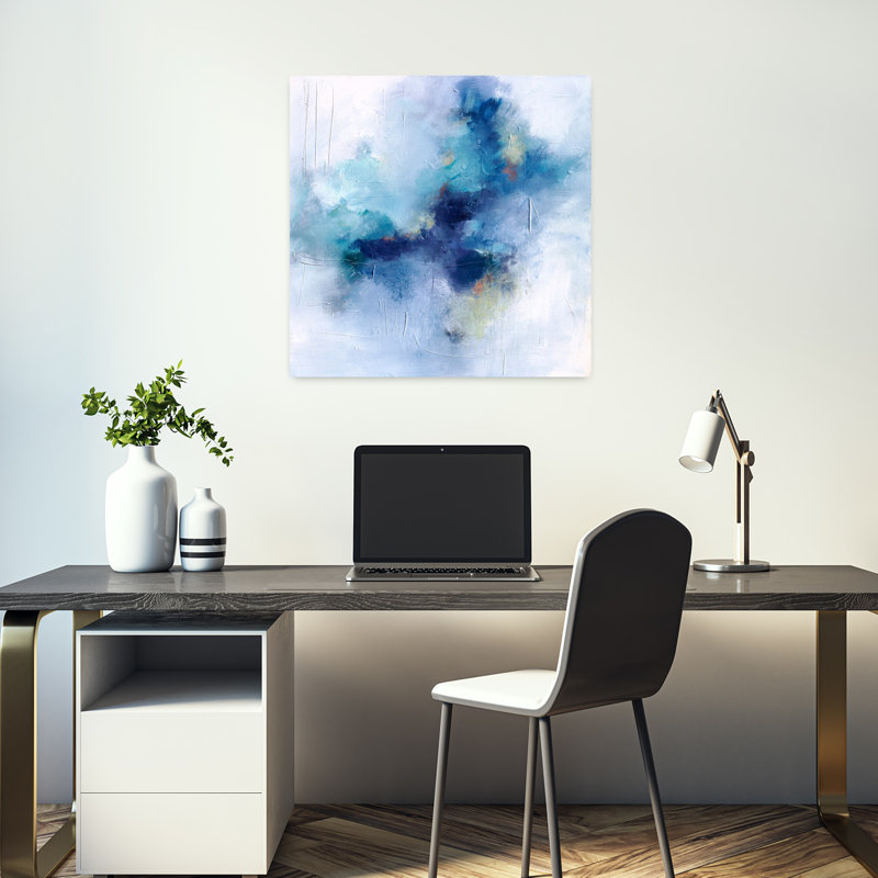 «Blue Fusion 3», art contemporain abstrait, H 18 po x l 18 po