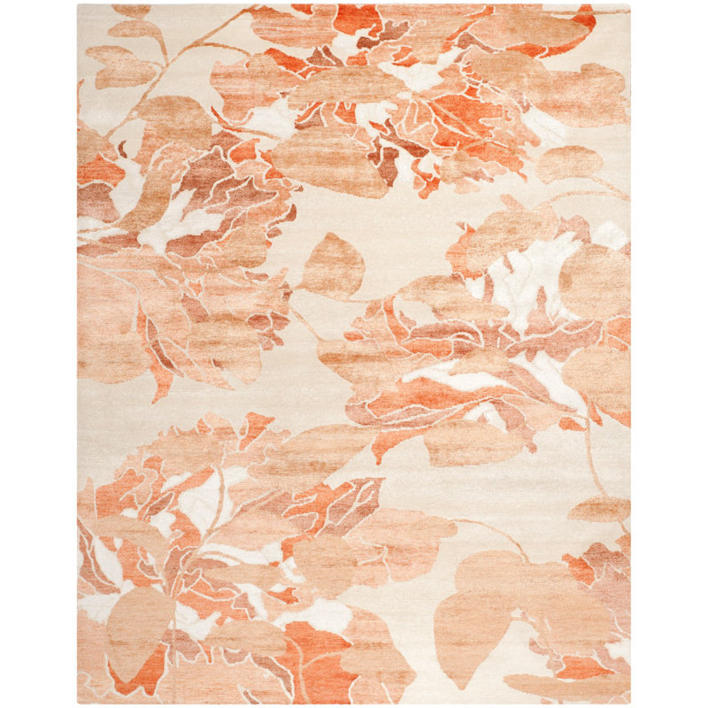 Tapis floral en viscose / laine / coton noué à la main Gyle, Rectangle 6 pi x 9 pi