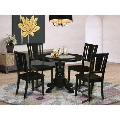5 Piece Dining Table Set for 4 Includes a Round Kitchen Table with Pedestal and 4 Dinette Chairs, Black