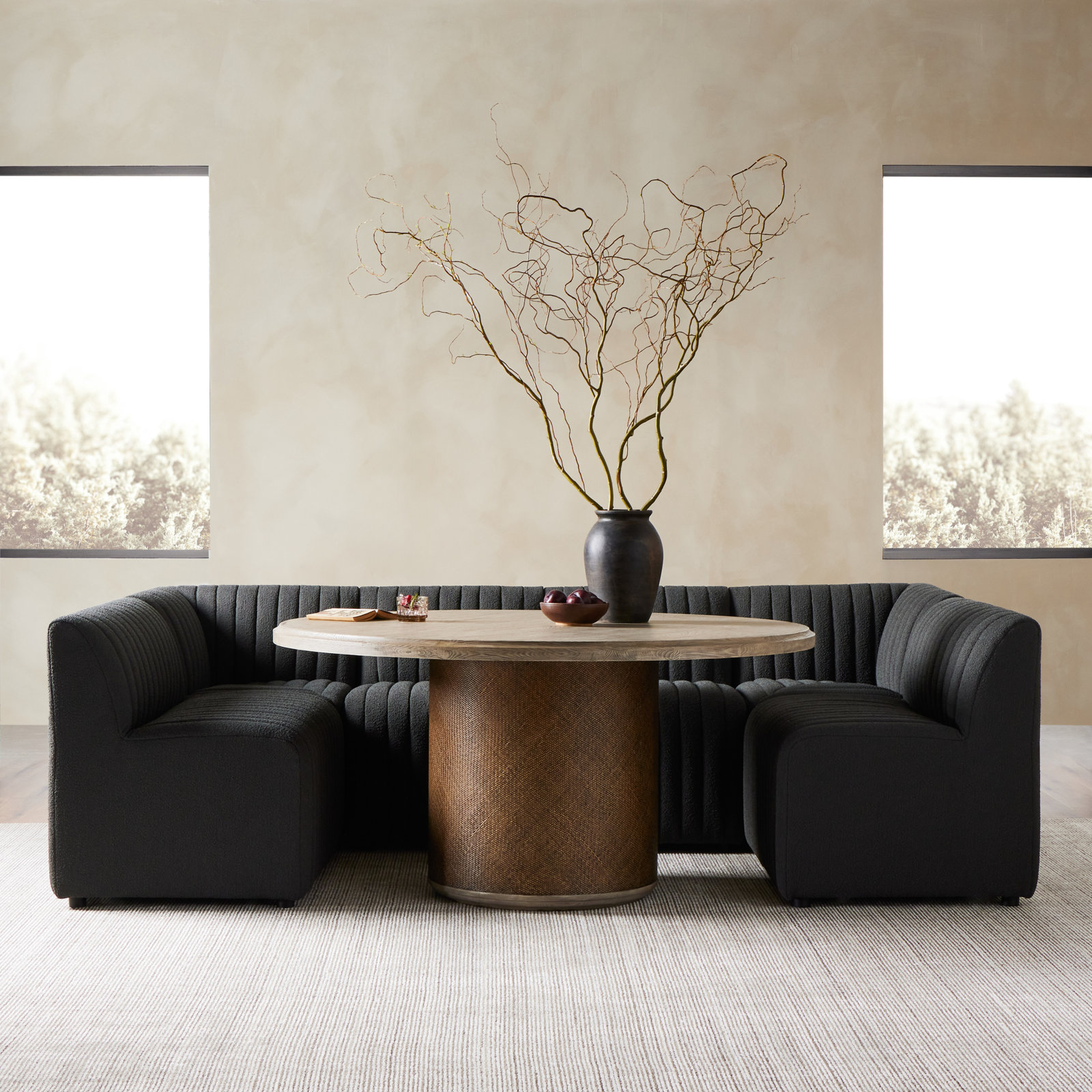 Brandt Modular Upholstered U-Sectional, 31.5" H X 119.5" W x 66.5" D, Charcoal Polyester